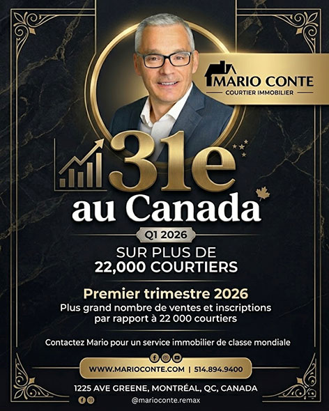Mario Conte, courtier immobilier à Montréal, classé 31e au Canada au premier trimestre 2026 sur plus de 22 000 courtiers.