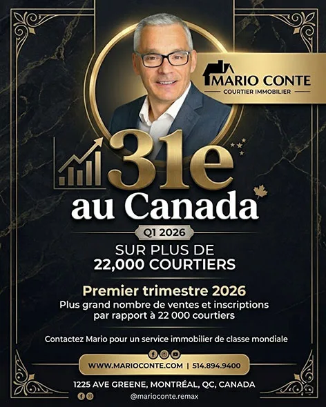 Mario Conte, courtier immobilier à Montréal, classé 31e au Canada au premier trimestre 2026 sur plus de 22 000 courtiers.