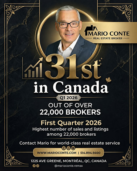 Mario Conte, real estate broker in Montreal, ranked 31st in Canada in Q1 2026 out of over 22,000 brokers.